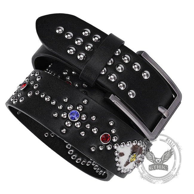 Fashion Y2K Rivet Colorful Rhinestone PU Leather Belt Main Image