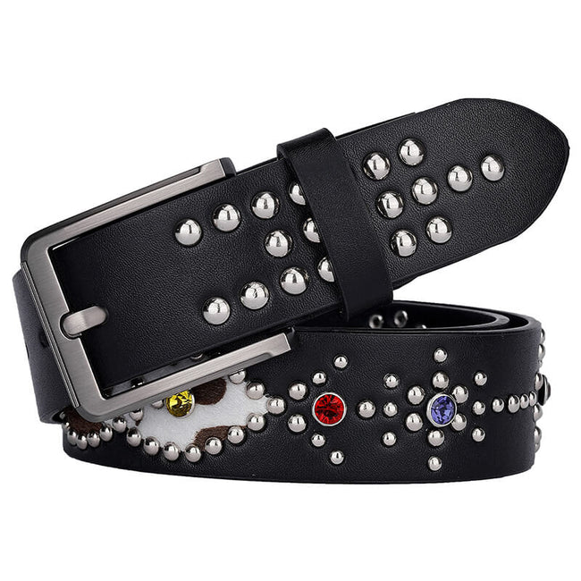 Fashion Y2K Rivet Colorful Rhinestone PU Leather Belt Hover Image