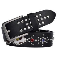 Fashion Y2K Rivet Colorful Rhinestone PU Leather Belt