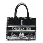 Canvas Embroidered Medium Paris Book Tote Black White