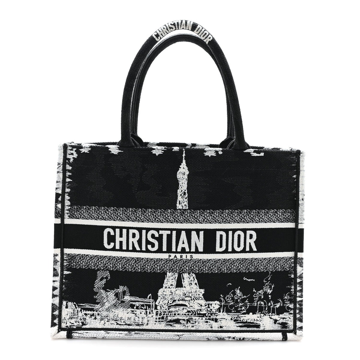 Canvas Embroidered Medium Paris Book Tote Black White
