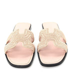 Calfskin Embroidered Oran Sandals 37 Beige