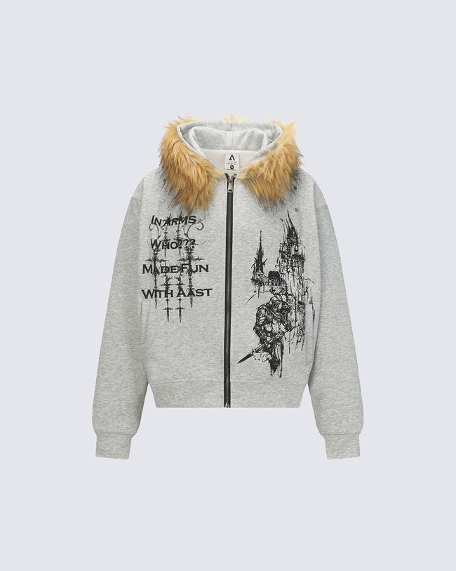American Street Style Printed Hoodie Jacket Hover Image
