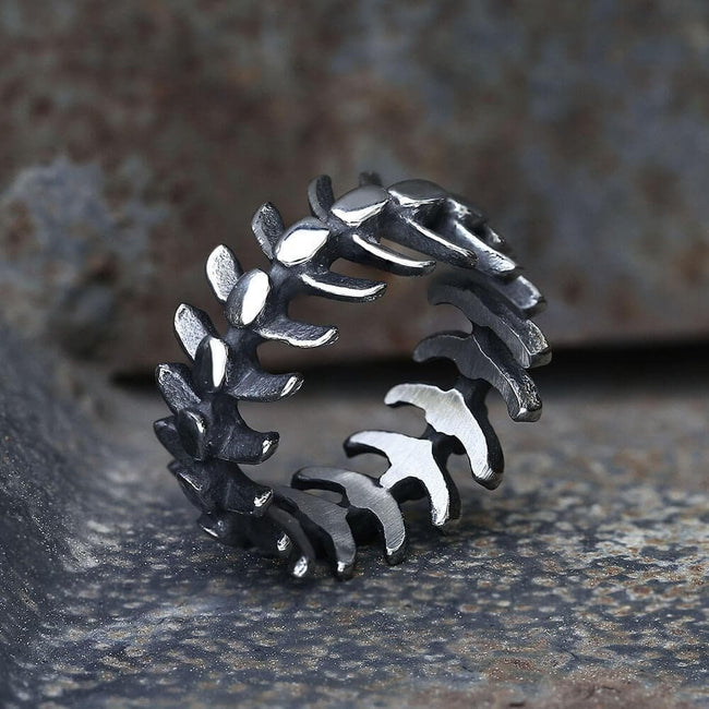 Fishbone Stainless Steel Vertebrae Ring Hover Image