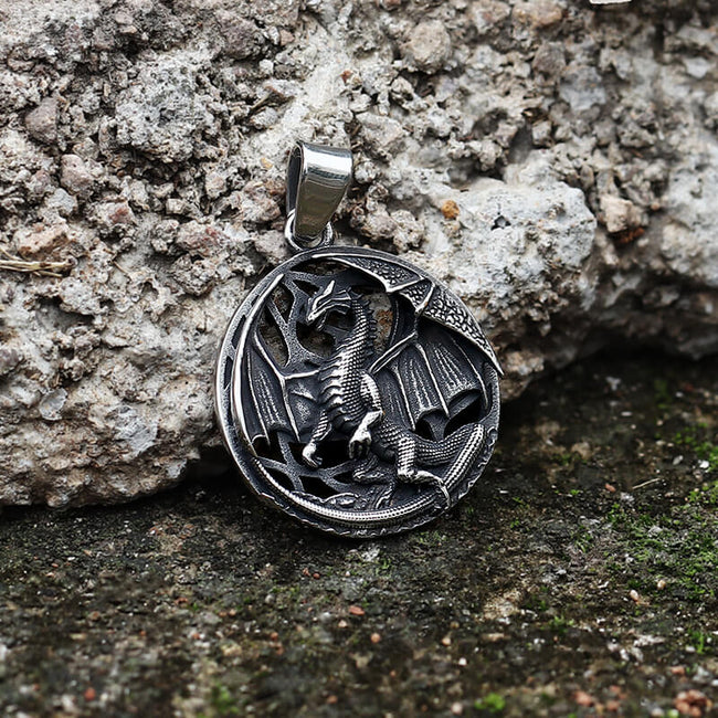 Flying Dragon Amulet Stainless Steel Pendant Hover Image