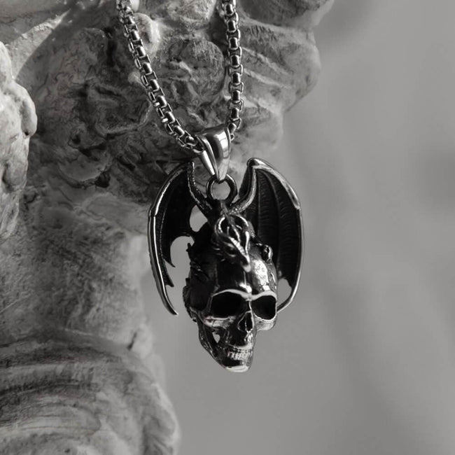 Flying Dragon Skull Stainless Steel Pendant Hover Image