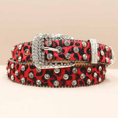 Full Rhinestone Y2K Leopard Print PU Leather Belt