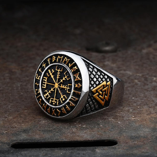 Futhark Runes Compass Viking Ring Hover Image