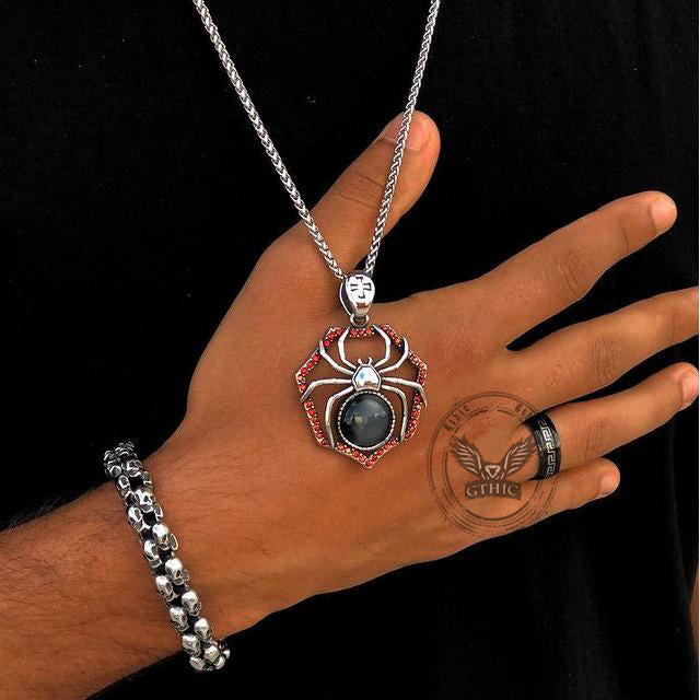Gemstone Spider Stainless Steel Pendant Main Image