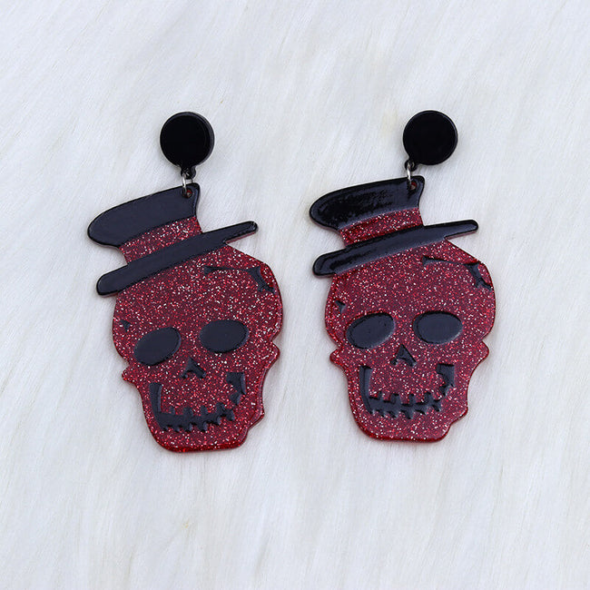 Gentleman Skull Acrylic Earrings Hover Image
