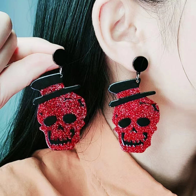 Gentleman Skull Acrylic Earrings Main Image