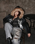 Vintage Zipper Faux Fur Hoodie