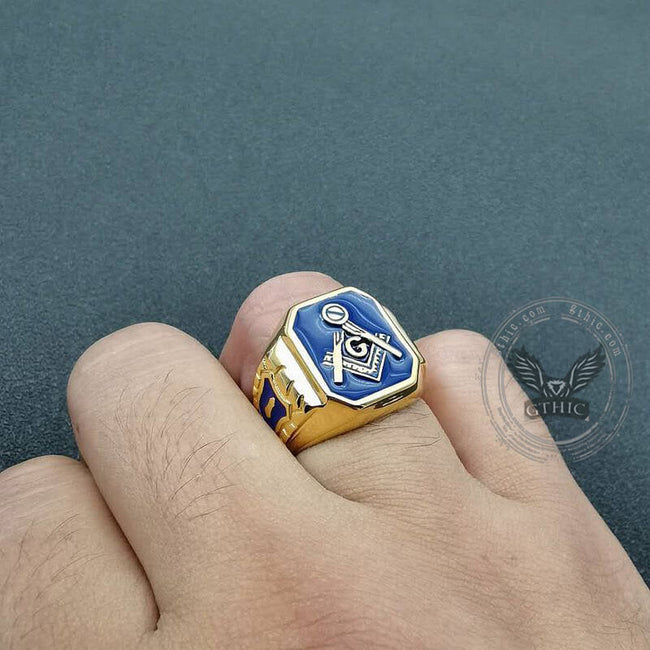 Gold Plated Freemason Stainless Steel Masonic Ring Main Image