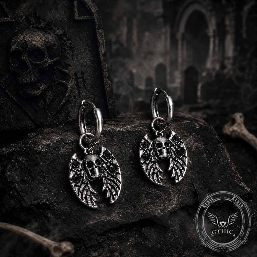 Gothic Bat Skull Stainless Steel Dangle Earrings