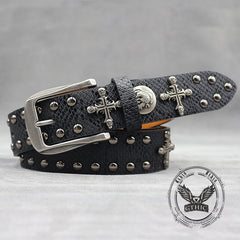 Gothic Cross Skull Rivet Snake Pattern PU Leather Belt