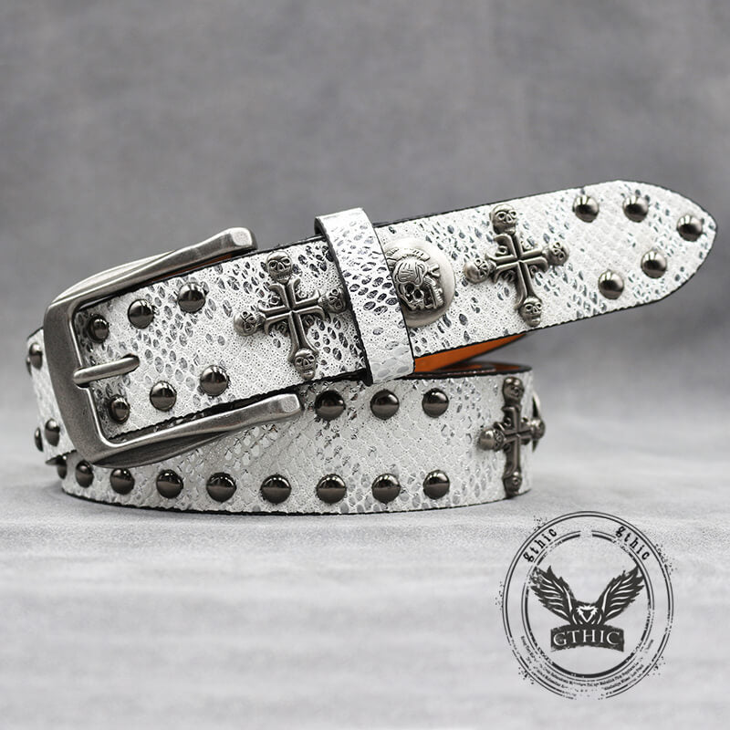 Gothic Cross Skull Rivet Snake Pattern PU Leather Belt
