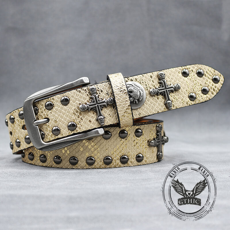 Gothic Cross Skull Rivet Snake Pattern PU Leather Belt