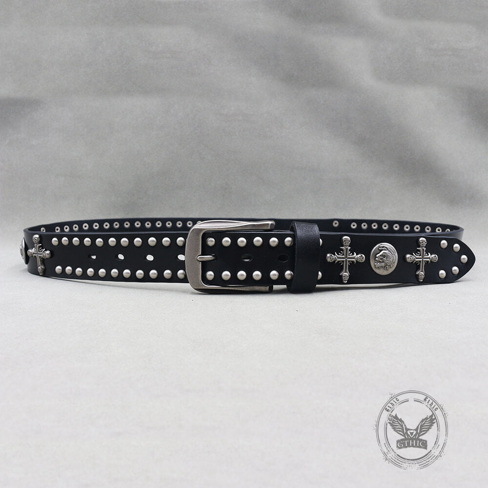 Gothic Cross Skull Studded Y2K Alloy Leather Belt