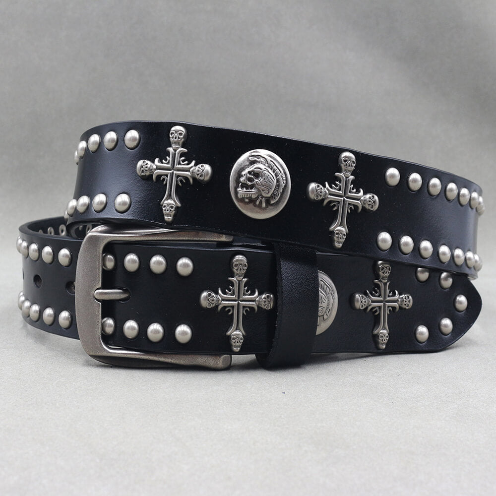 Gothic Cross Skull Studded Y2K Alloy Leather Belt
