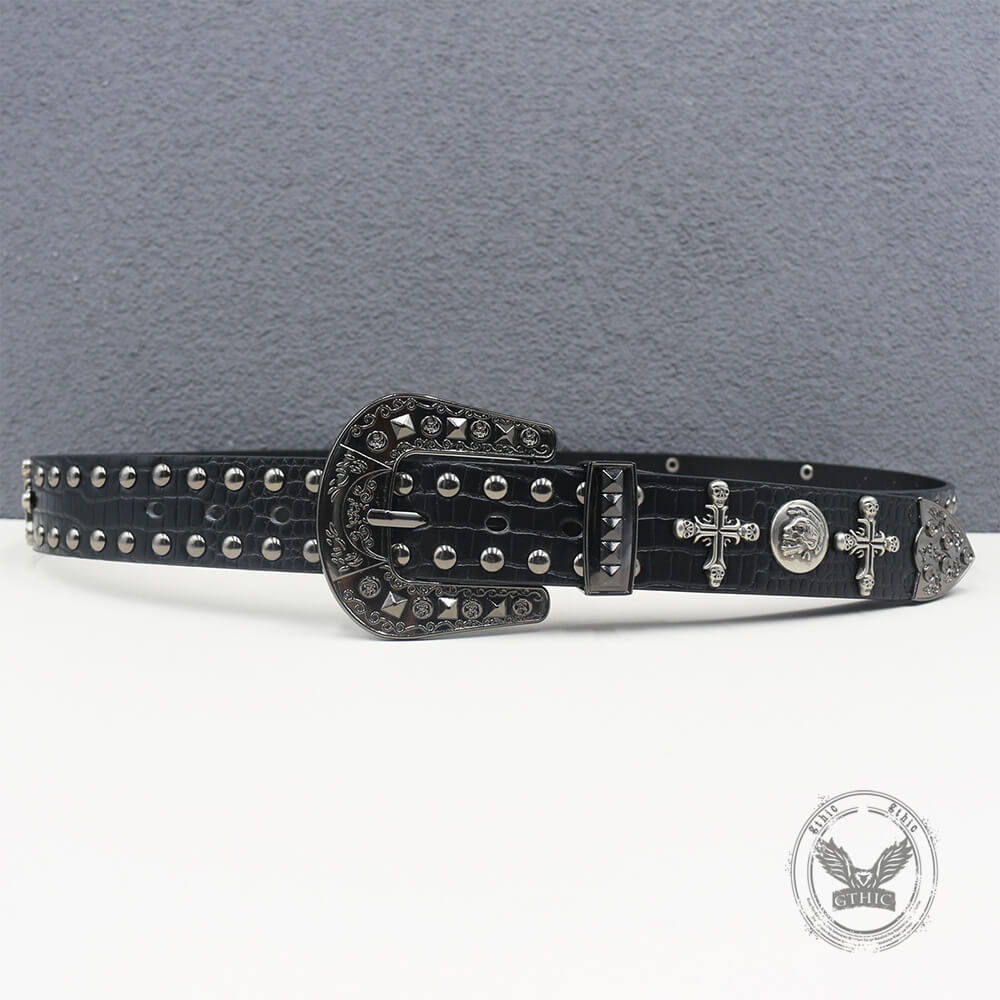 Gothic Cross Skull Studded Y2K Alloy Leather Belt