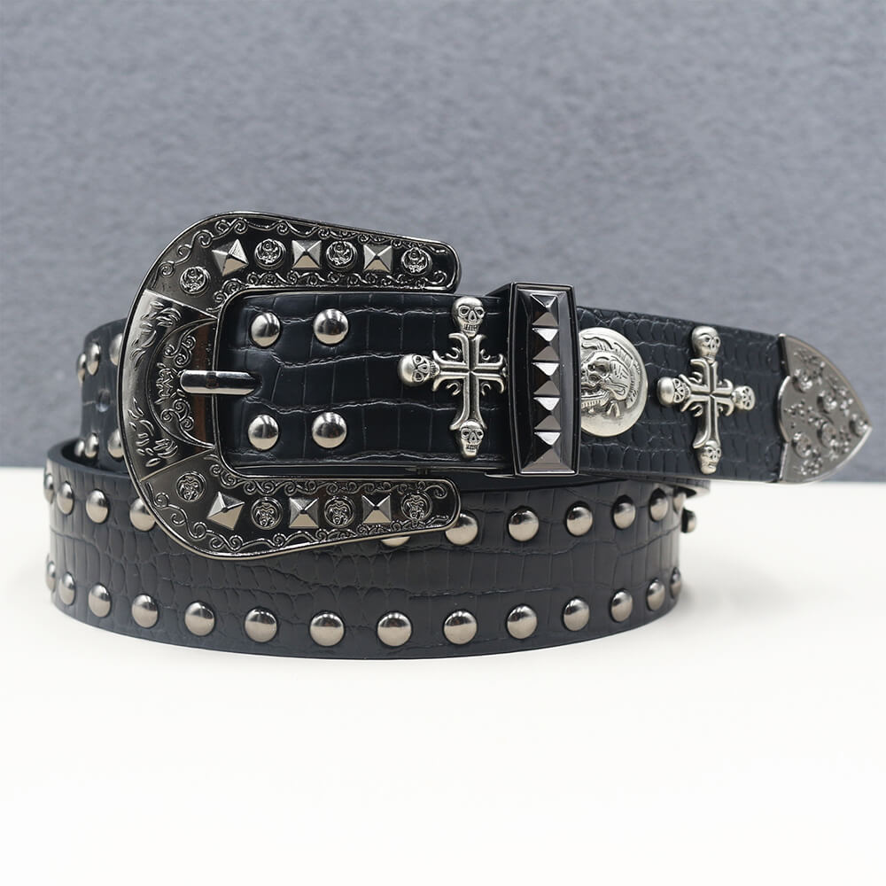 Gothic Cross Skull Studded Y2K Alloy Leather Belt