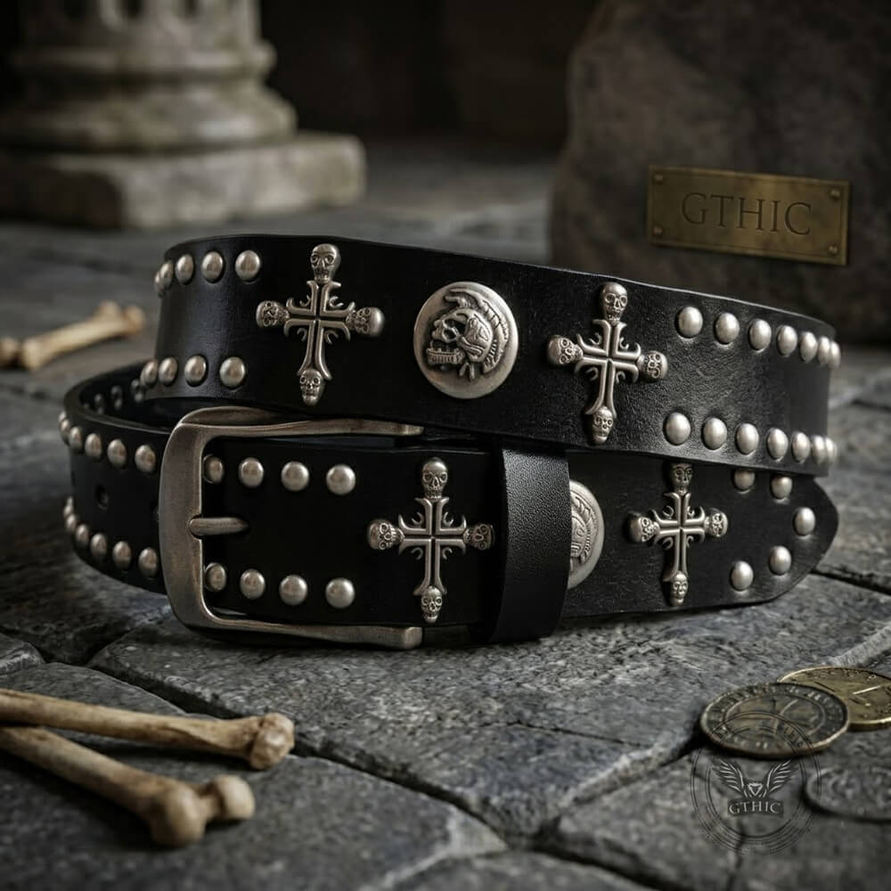 Gothic Cross Skull Studded Y2K Alloy Leather Belt