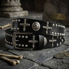 Gothic Cross Skull Studded Y2K Alloy Leather Belt
