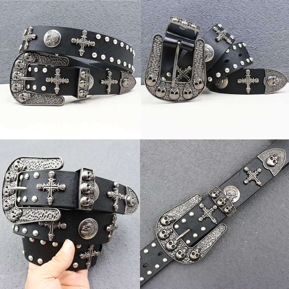 Gothic Cross Skull Studded Y2K Alloy Leather Belt