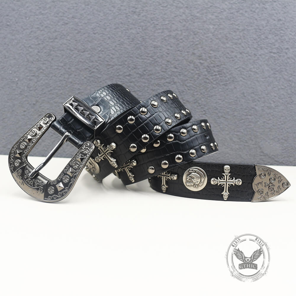 Gothic Cross Skull Studded Y2K Alloy Leather Belt