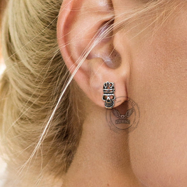 Gothic Crown Skull Head Stainless Steel Stud Earrings Main Image