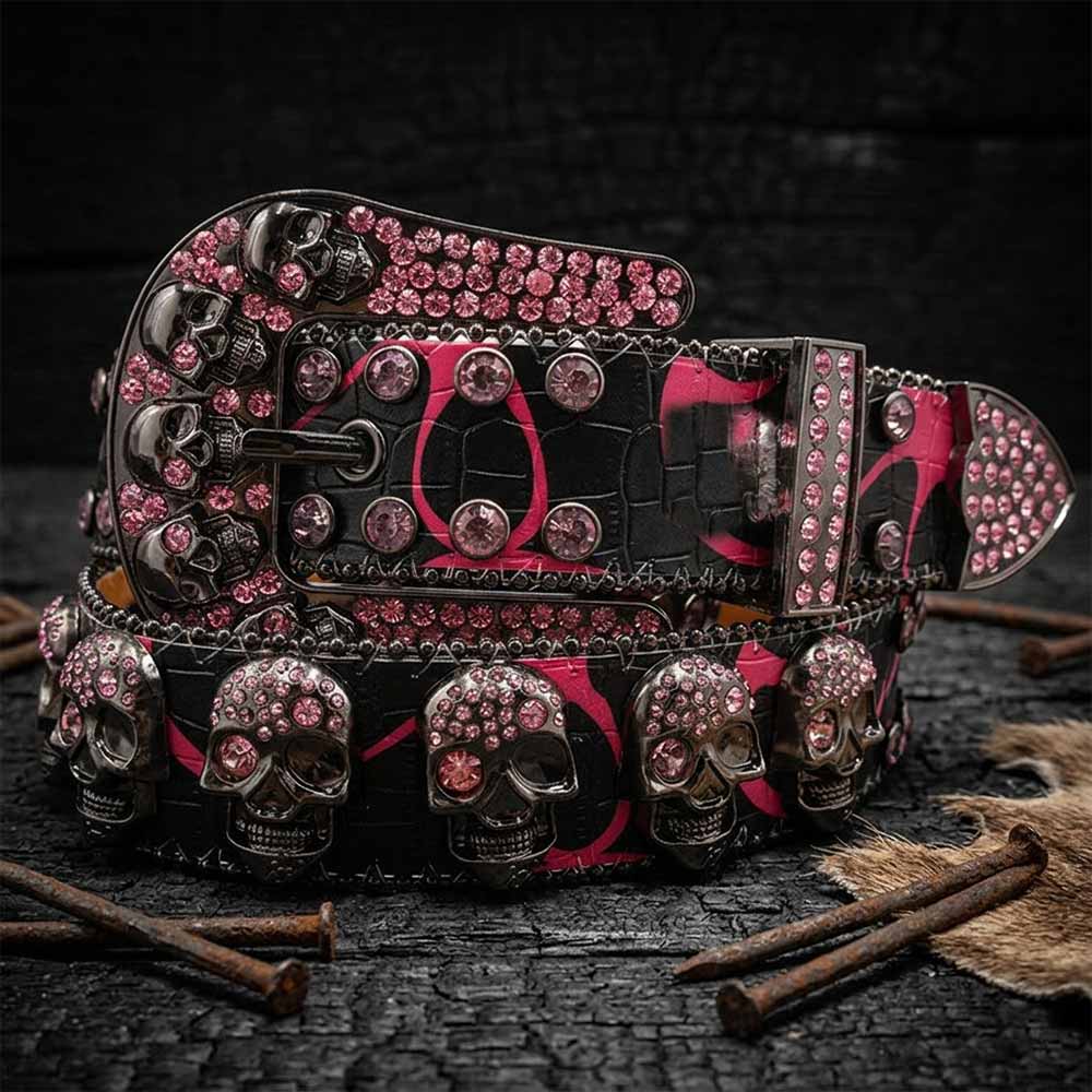 Gothic Multiple Skull Rhinestone PU Leather Belt
