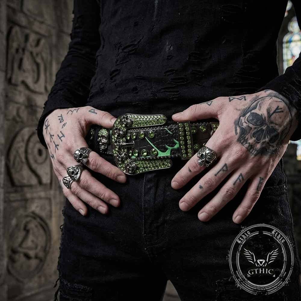 Gothic Multiple Skull Rhinestone PU Leather Belt