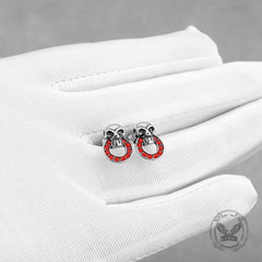 Gothic Red Gem Skull Stainless Steel Stud Earrings
