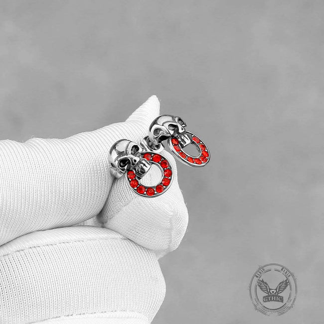 Gothic Red Gem Skull Stainless Steel Stud Earrings Main Image