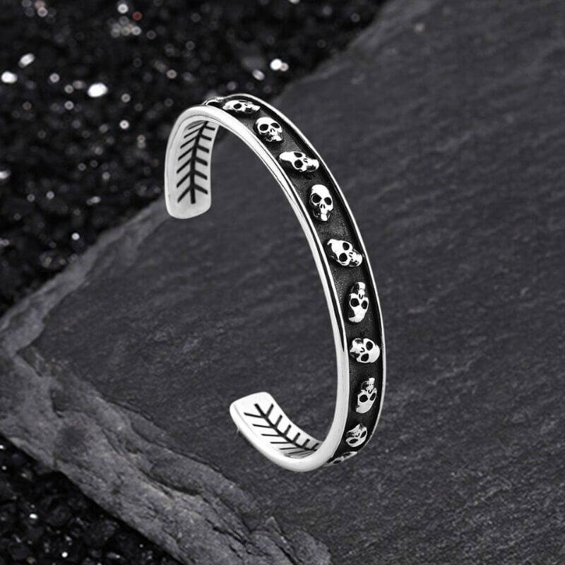 Gothic Skull Fishbone Stainless Steel Open Bracelet