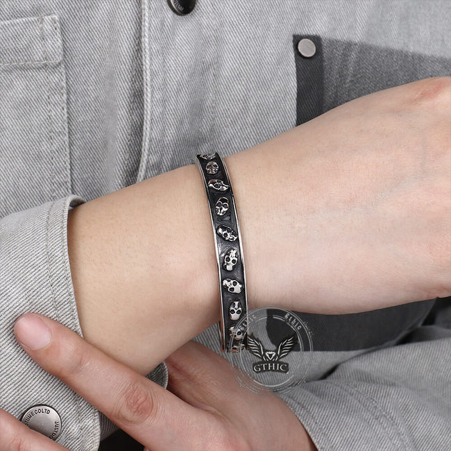 Gothic Skull Fishbone Stainless Steel Open Bracelet Main Image