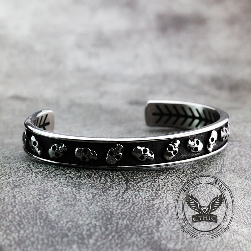 Gothic Skull Fishbone Stainless Steel Open Bracelet