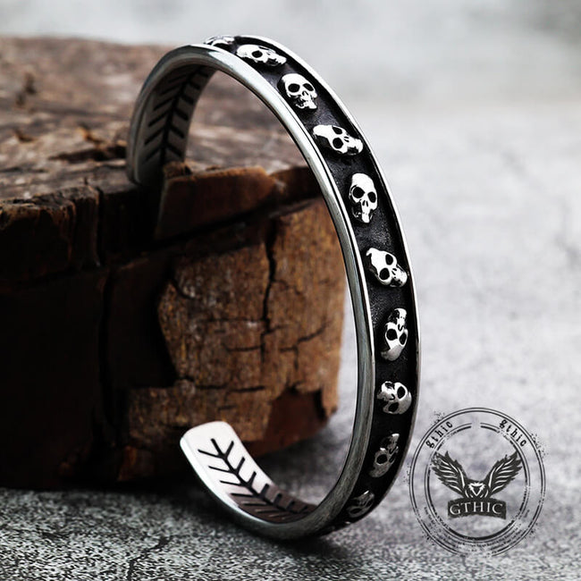Gothic Skull Fishbone Stainless Steel Open Bracelet Hover Image