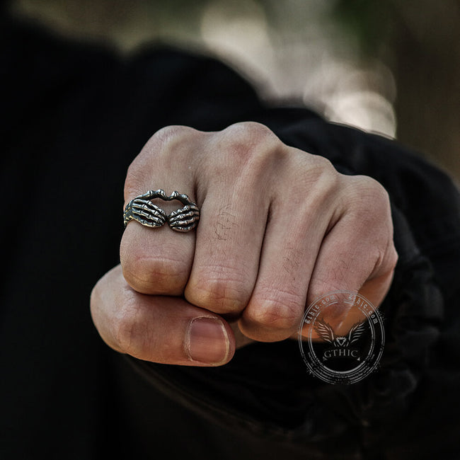 Gothic Skull Hand Heart Shaped Stainless Steel Ring Main Image