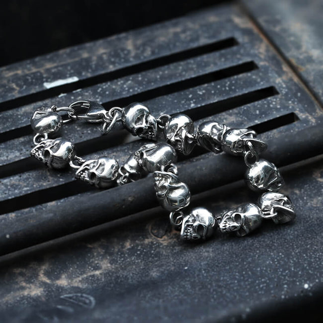 Gothic Skull Head Link Stainless Steel Bracelet Hover Image