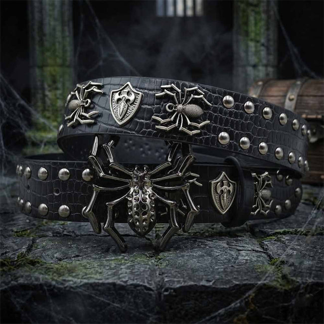 Gothic Spider Shield Y2K Rivet PU Leather Belt Hover Image