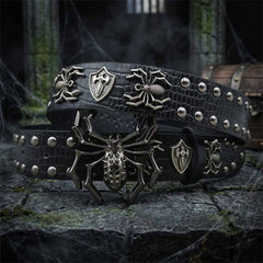 Gothic Spider Shield Y2K Rivet PU Leather Belt