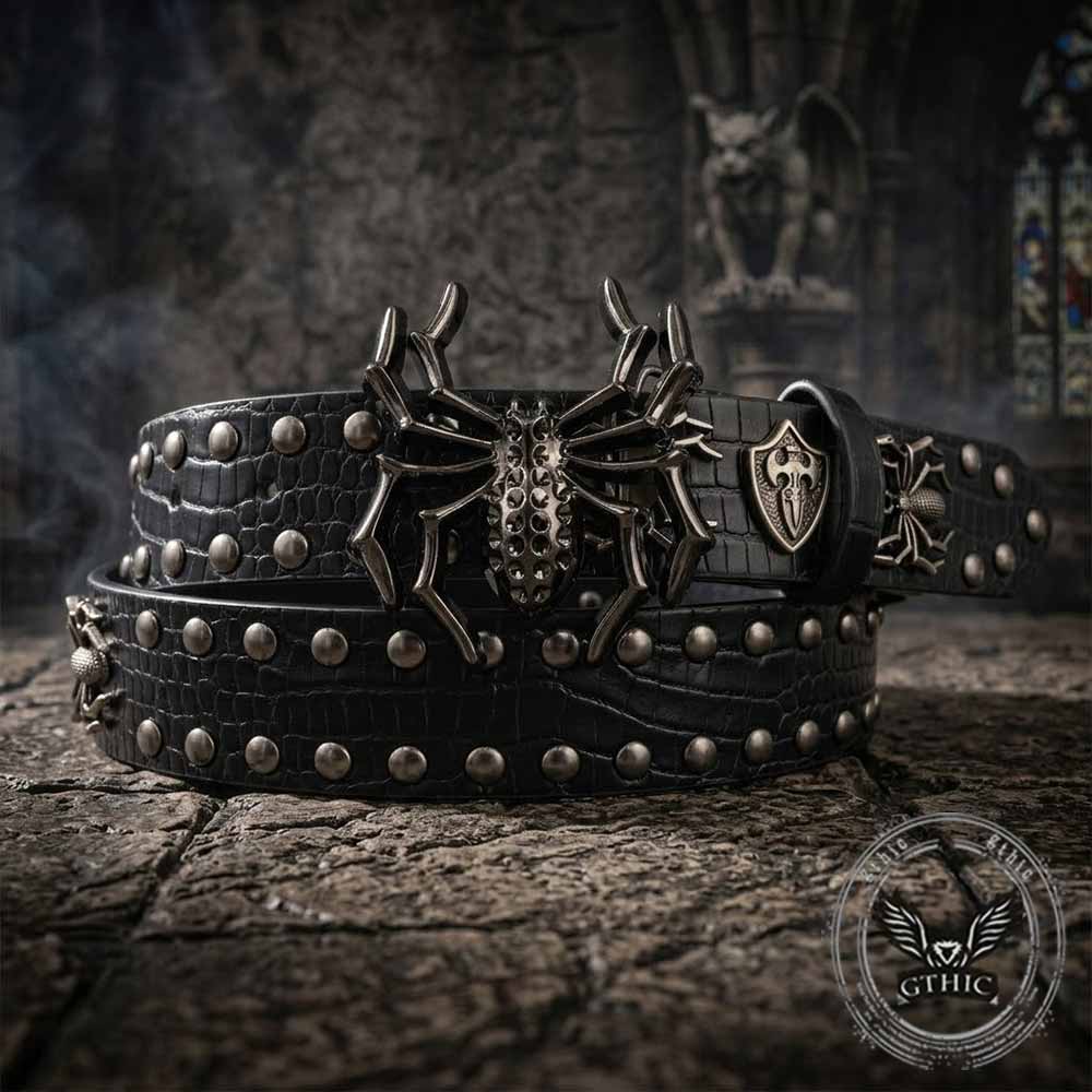 Gothic Spider Shield Y2K Rivet PU Leather Belt