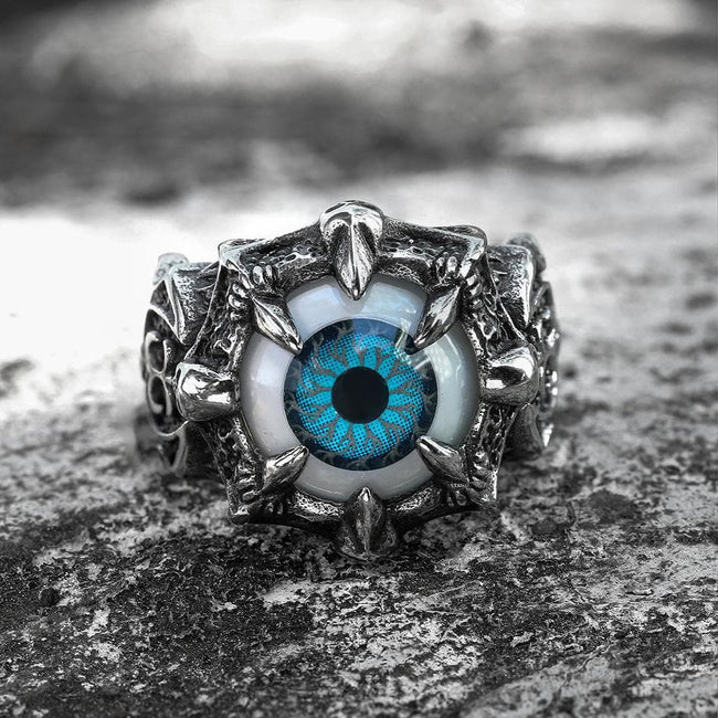 Greek Evil Eye Stainless Steel Biker Ring Hover Image