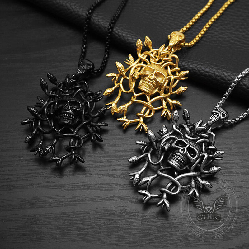 Greek Mythology Snake Hair Skull Stainless Steel Pendant
