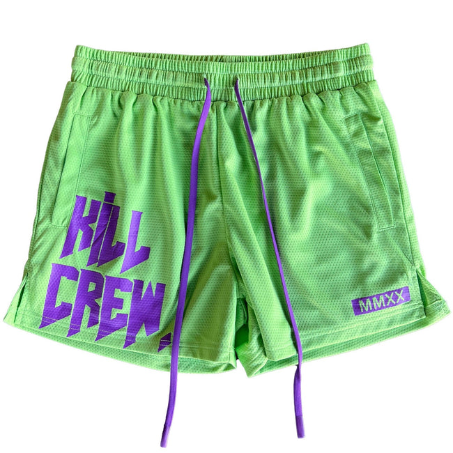 MUAY THAI SHORTS (MID THIGH CUT) - GREEN / PURPLE Hover Image