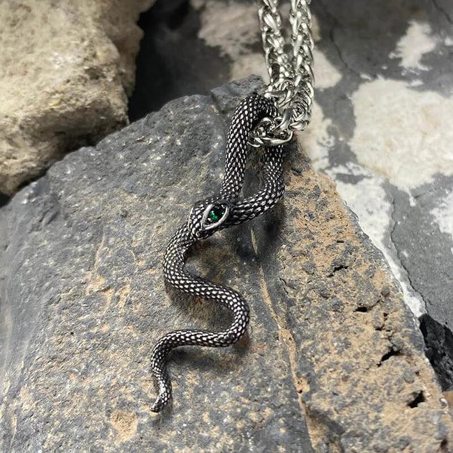 Green Eye Snake Stainless Steel Pendant Hover Image