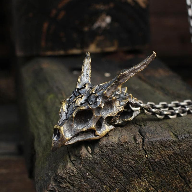 Dragon Sterling Silver Mens Skull Necklace Hover Image
