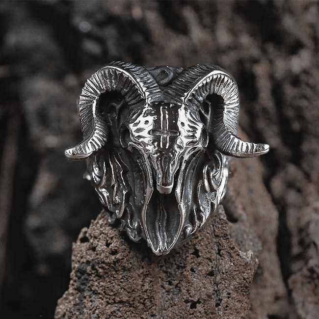 The Devil Satan Stainless Steel Skull Ring Hover Image