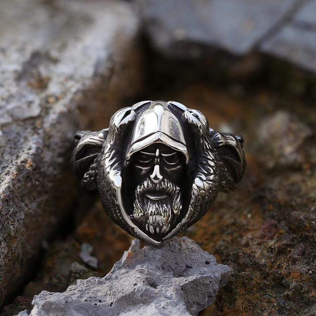 Mythology Odin Wolf Stainless Steel Viking Ring Hover Image